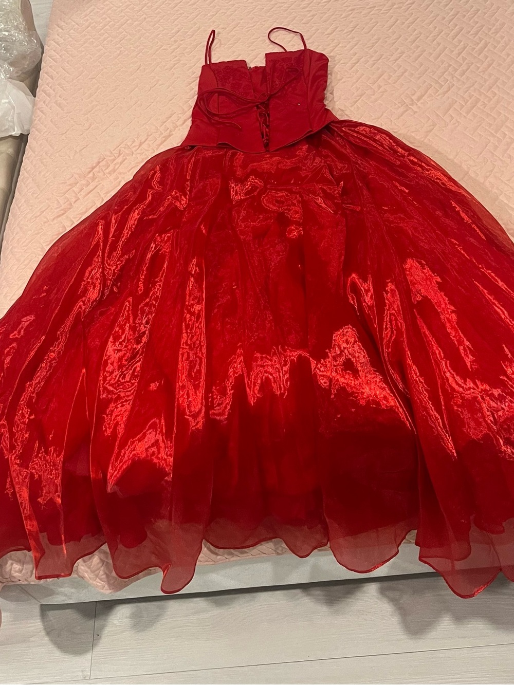 Strapless Red Prom Dress with Full Organza Skirt
